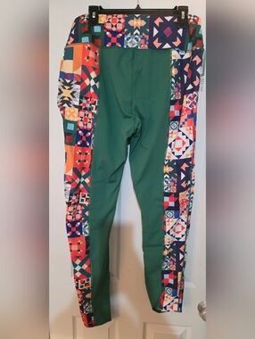 Sassy Jones Green Leggings with Colorful Patchwork Side Panels